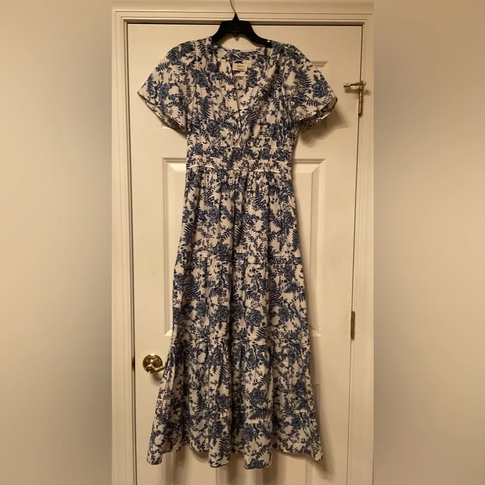 Anthropologie Blue and White Floral Tiered Maxi Dress - Picture 5 of 8